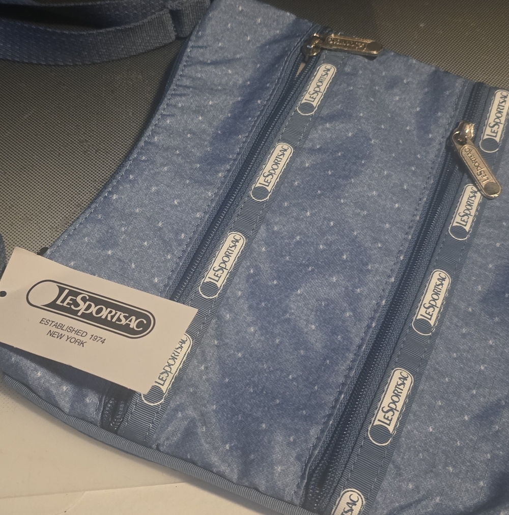 LeSportsac New With Tag Lite Blue Travel Shoulder Bag 3 Zipper Pockets Bag - Picture 2 of 5